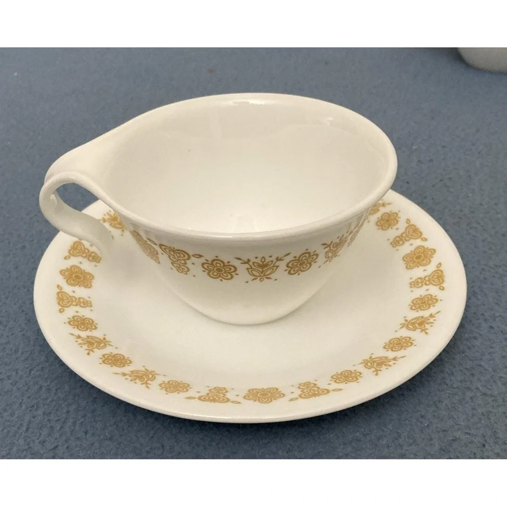 Vintage Corning Corelle Butterfly Gold Creamer/Syrup/Gravy Spout Cup‎ w/Saucer